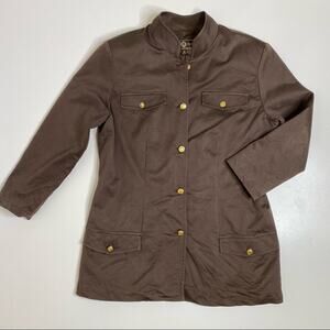 St. John Sport Brown Button Down Military Blazer Mandarin Collar M